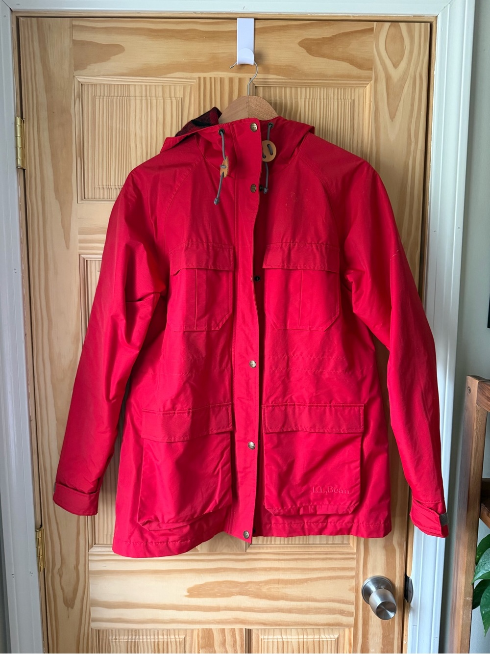 LL Bean Women’s Red Hooded Rain Jacket